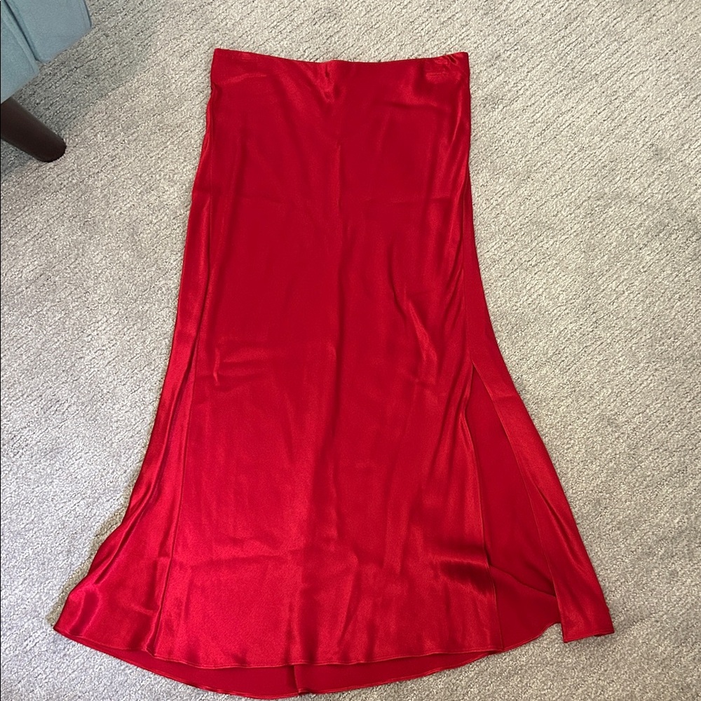 Elegant Red Silky Slip Skirt